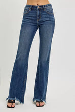 Load image into Gallery viewer, RISEN Mid Rise Chewed Frayed Hem Flared Leg Jeans