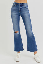 Load image into Gallery viewer, RISEN High Rise Distressed Crop Flared Leg Blue Denim Jeans