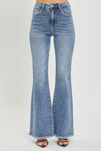 Load image into Gallery viewer, RISEN High Waist Raw Hem Flared Leg Blue Denim Jeans