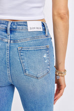 Load image into Gallery viewer, Judy Blue Mid Rise Destroyed Hem Distressed Blue Denim Jeans