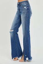 Load image into Gallery viewer, RISEN High Rise Front Slit Frayed Hem Flared Leg Blue Wash Denim Jeans