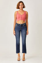 Load image into Gallery viewer, Risen Frayed Hem Cropped Blue Denim Straight Leg Jeans