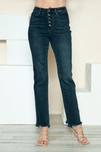 Load image into Gallery viewer, Judy Blue Button Fly Hem Destroy Blue Denim Straight Leg Jeans