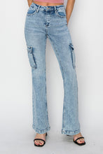 Load image into Gallery viewer, RISEN Blue Denim Cargo Flared Leg Jeans