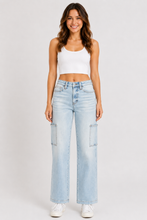 Load image into Gallery viewer, Judy Blue Straight Leg Light Blue Denim Cargo Jeans