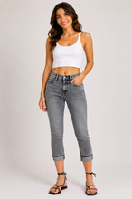 Load image into Gallery viewer, Judy Blue Sasha High Waist Cuffed Button Fly Gray Denim Capri Jeans