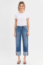 Load image into Gallery viewer, RISEN Tummy Control Mid Rise Crop Wide Cuffed Jeans