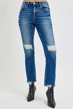 Load image into Gallery viewer, RISEN High Rise Distressed Crop Straight Leg Blue Denim Jeans