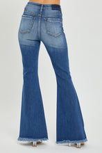 Load image into Gallery viewer, RISEN High Rise Front Slit Frayed Hem Flared Leg Blue Wash Denim Jeans