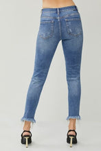 Load image into Gallery viewer, RISEN Destroyed Raw Frayed Hem Blue Denim Skinny Jeans