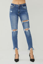 Load image into Gallery viewer, RISEN Destroyed Raw Frayed Hem Blue Denim Skinny Jeans