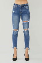 Load image into Gallery viewer, RISEN Destroyed Raw Frayed Hem Blue Denim Skinny Jeans