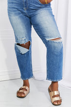 Загрузить изображение в средство просмотра галереи, RISEN Emily High Rise Destroyed Straight Leg Relaxed Fit Cropped Blue Denim Jeans