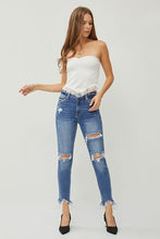 Load image into Gallery viewer, RISEN Destroyed Raw Frayed Hem Blue Denim Skinny Jeans
