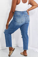 Загрузить изображение в средство просмотра галереи, RISEN Emily High Rise Destroyed Straight Leg Relaxed Fit Cropped Blue Denim Jeans