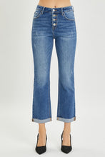 Load image into Gallery viewer, RISEN Button Fly Flared Leg Blue Denim Cropped Jeans