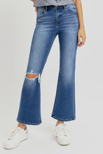 Load image into Gallery viewer, RISEN High Rise Distressed Crop Flared Leg Blue Denim Jeans
