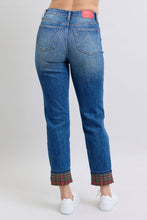 Load image into Gallery viewer, Judy Blue Plaid Cuffed Blue Denim Straight Leg Jeans
