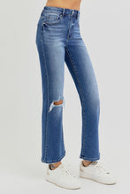 Load image into Gallery viewer, RISEN High Rise Distressed Crop Flared Leg Blue Denim Jeans
