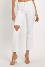 Load image into Gallery viewer, RISEN Distressed Cropped White Denim Straight Leg Jeans
