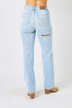 Load image into Gallery viewer, Judy Blue High Waisted Distressed Straight Leg Blue Denim Jeans
