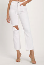 Load image into Gallery viewer, RISEN Distressed Cropped White Denim Straight Leg Jeans
