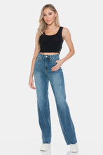 Load image into Gallery viewer, Judy Blue Tummy Control Cut Raw Hem Blue Denim Straight Leg Jeans
