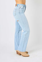 Load image into Gallery viewer, Judy Blue High Waisted Distressed Straight Leg Blue Denim Jeans
