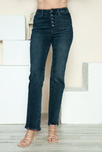 Load image into Gallery viewer, Judy Blue Button Fly Hem Destroy Blue Denim Straight Leg Jeans
