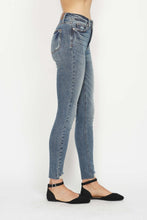 Load image into Gallery viewer, Judy Blue Tummy Control Vintage Wash Hem Destroy Blue Denim Skinny Jeans
