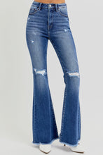 Load image into Gallery viewer, RISEN High Rise Distressed Raw Hem Flared Leg Blue Denim Jeans
