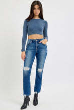 Load image into Gallery viewer, RISEN High Rise Distressed Crop Straight Leg Blue Denim Jeans
