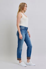 Load image into Gallery viewer, Judy Blue Plaid Cuffed Blue Denim Straight Leg Jeans
