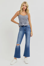 Load image into Gallery viewer, RISEN High Rise Distressed Crop Flared Leg Blue Denim Jeans
