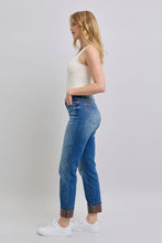 Load image into Gallery viewer, Judy Blue Plaid Cuffed Blue Denim Straight Leg Jeans
