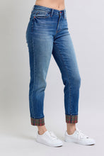 Load image into Gallery viewer, Judy Blue Plaid Cuffed Blue Denim Straight Leg Jeans
