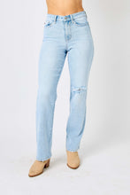 Load image into Gallery viewer, Judy Blue High Waisted Distressed Straight Leg Blue Denim Jeans
