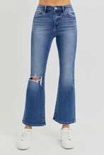 Load image into Gallery viewer, RISEN High Rise Distressed Crop Flared Leg Blue Denim Jeans
