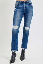 Load image into Gallery viewer, RISEN High Rise Distressed Crop Straight Leg Blue Denim Jeans
