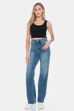 Load image into Gallery viewer, Judy Blue Tummy Control Cut Raw Hem Blue Denim Straight Leg Jeans
