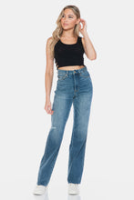 Load image into Gallery viewer, Judy Blue Tummy Control Cut Raw Hem Blue Denim Straight Leg Jeans
