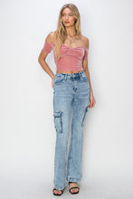 Загрузить изображение в средство просмотра галереи, RISEN Blue Denim Cargo Flared Leg Jeans
