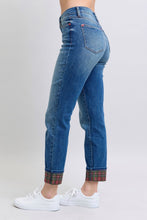 Load image into Gallery viewer, Judy Blue Plaid Cuffed Blue Denim Straight Leg Jeans
