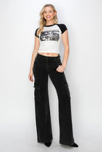 Carica l'immagine nel visualizzatore di Gallery, Risen Black Denim Wide Leg Cargo Jeans
