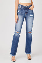 Load image into Gallery viewer, Risen Raw Hem Distressed Denim Straight Leg Jeans
