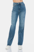 Load image into Gallery viewer, Judy Blue Tummy Control Cut Raw Hem Blue Denim Straight Leg Jeans
