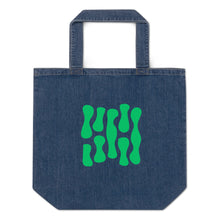 Cargar imagen en el visor de la galería, Green Theory organic cotton denim tote bag with exclusive green abstract artwork by Little Yellow Bungalow
