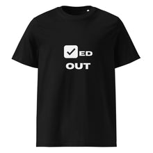 Ladda upp bild till gallerivisning, CHECKED OUT organic cotton graphic tee with CHECKED inside a checkbox and OUT positioned outside the box.
