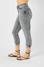 Load image into Gallery viewer, Judy Blue Sasha High Waist Cuffed Button Fly Gray Denim Capri Jeans

