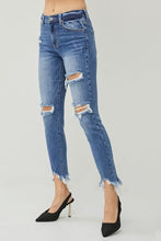 Load image into Gallery viewer, RISEN Destroyed Raw Frayed Hem Blue Denim Skinny Jeans
